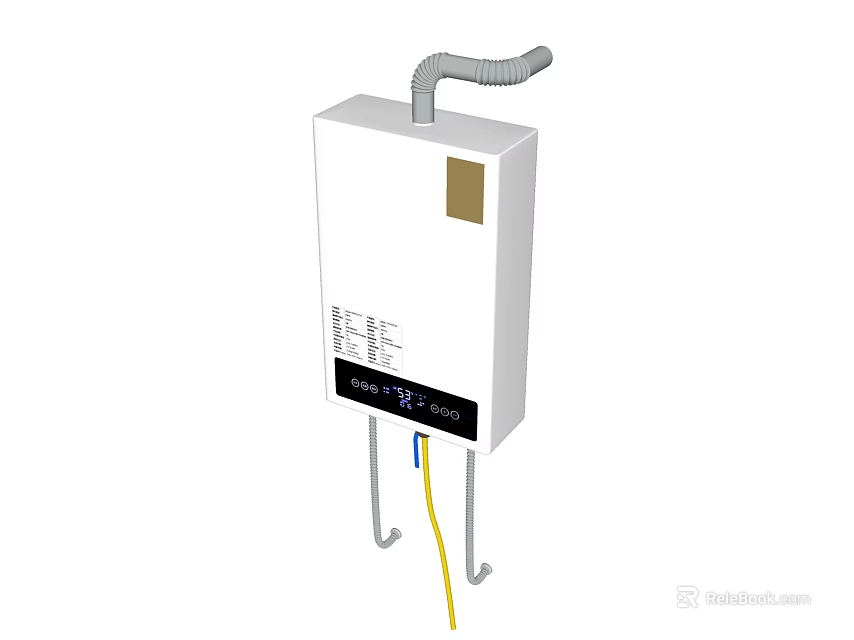 Efficient Home Electric Water Heater With White Body Gray Exhaust Pipe And Black Control Panel 3d model 