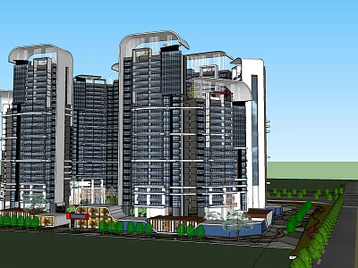 Modern High Rise Residential Buildings With Glass Facade And Green Landscaping 3d model