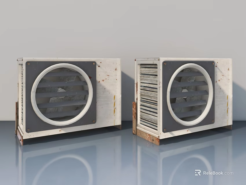 Industrial Swing Doors With Metal Frames Ventilation Grilles Worn Surface And Smooth Floor 3d model