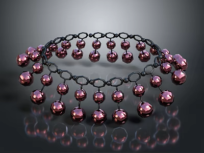 Decorative Hanging Ornament With Black Ring Structure And Purple Red Beads For Home Decoration 3d model
