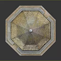 Octagonal Gazebo Structure With Conical Weathered Tile Roof And Columns On Octagonal Platform
