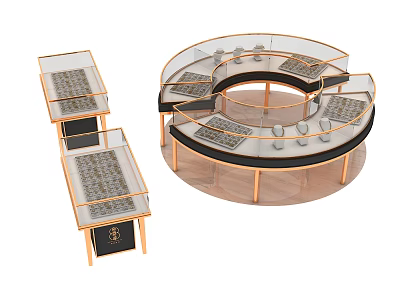 Modern Circular and Rectangular Glass Display Shelves with Metal Frame for Retail Showcases 3d model