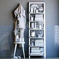 Modern Bathroom Accessories Display With Wooden Shelves Soft Towels Scented Candles And Potted Plant