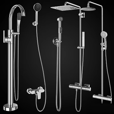 Modern Chrome Bathroom Shower Faucets With Handheld Heads And Fixed Arms 3d model
