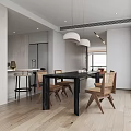 Modern Living Dining Room With Sofa Coffee Table TV Floor To Ceiling Windows And Plant