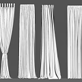 Elegant White Curtains With Various Drapery Styles Pleats And Folds On Gray Wall And Floor