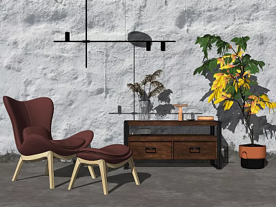 Modern leisure chair single sofa plant decoration combination 3d model