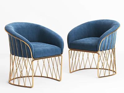 Modern Blue Single Sofa With Gold Metal Frame Stylish Design And Comfortable Upholstery 3d model
