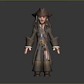3D Pirate Character Model With Hat Long Hair Brown Coat And Boots