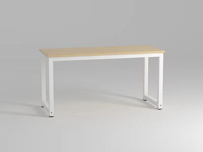 Minimalist Modern Desk With Light Wooden Top And White Metal Legs For Home Office 3d model