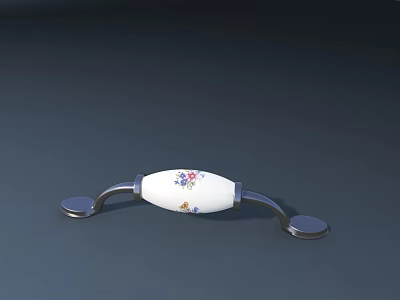 White Decorative Handle With Floral Pattern And Metal End Parts 3d model