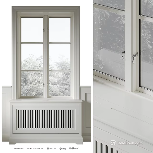 Interior Modern Casement Window With White Wooden Frame And Glass Panes Design 3d model 