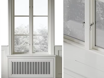 Interior Modern Casement Window With White Wooden Frame And Glass Panes Design 3d model