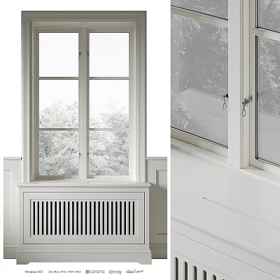 Vintage casement window grille radiator screen decorative line accessories 3d model
