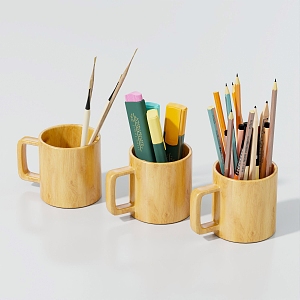 Wooden pen holder water cup toothbrush cup brush pen marker pencil wooden tea cup coffee cup 3d model