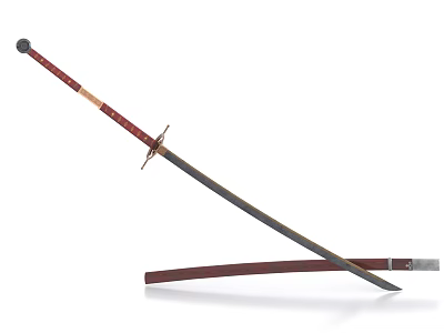 Traditional Weapon Sword With Red Hilt Scabbard And Long Sharp Blade 3d model