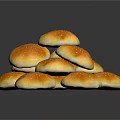 Fresh Golden Hamburger Buns Stacked With Sesame Seeds On Black Background
