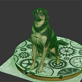 Dog Sitting Comfortably On A Circular Mat With Gears And Clocks Patterns