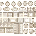New Chinese Style Hollow Window Carved Pattern Hollow Window Grille Wall Patch Window Antique Leaking Window Partition 3d model
