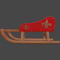 Traditional Red Wooden Sled With Decorative Patterns And Curved Wooden Runners
