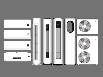 Modern White Air Conditioner Fans With Wall Mounted Standing And Cabinet Designs 3d model