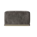 Stylish Gray Sofa Stool With Textured Fabric And Golden Metal Base