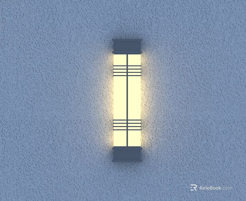 Sleek Black Frame Wall Light Illuminated On Gray Textured Wall 3d model 