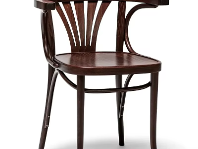 Classic Dark Brown Wooden Leisure Chair With Curved Armrests Fan Shaped Backrest And Legs 3d model
