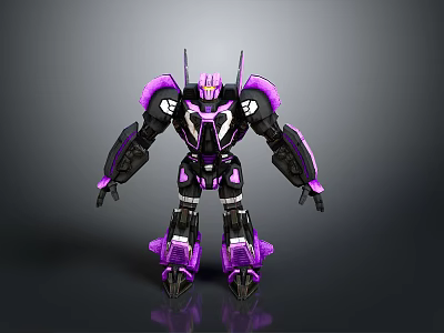 Purple And Black 3D Robot Model With Mechanical Armor And Joints 3d model