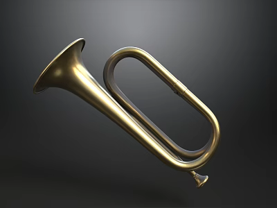 Golden Brass Bugle Musical Instrument With Polished Surface On Dark Background 3d model