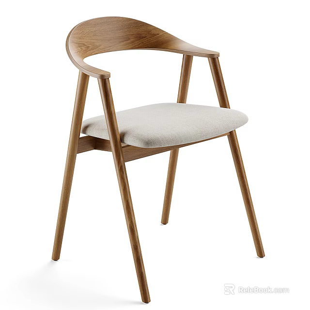 Modern Wooden Dining Chair With Curved Armrests And Padded Upholstered Seat Design 3d model 