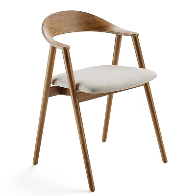 Modern Wooden Dining Chair With Curved Armrests And Padded Upholstered Seat Design 3d model