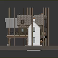 Small House Model with White Walls Gray Roof Supporting Poles on Green Grass Base