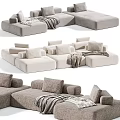 Modular Casual Sofa Set With Light Colored Upholstery Cozy Pillows And Soft Blanket 3d model