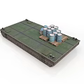 Industrial Equipment Green Storage Platform With Blue Barrels On Wooden Pallet For Transport
