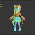 Cute Game And Movie Character With Pink Cat Ear Hood Purple Hair And Blue Skirt