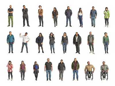 Diverse People in Various Poses Standing and Sitting With Wheelchair Users and Different Clothing 3d model