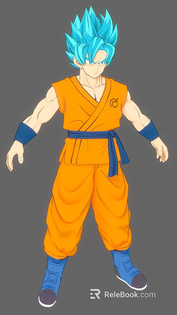 Anime Martial Arts Character In Orange Uniform With Blue Belt Chest Symbol And Muscular Build 3d model 