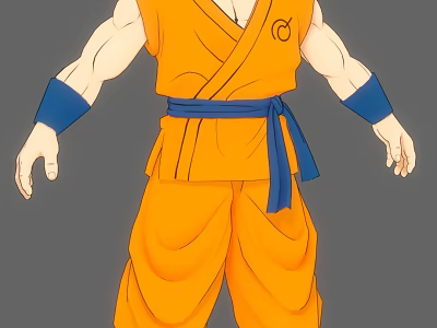 Anime Martial Arts Character In Orange Uniform With Blue Belt Chest Symbol And Muscular Build 3d model