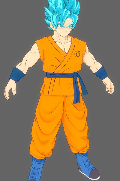 Anime Martial Arts Character In Orange Uniform With Blue Belt Chest Symbol And Muscular Build 3d model