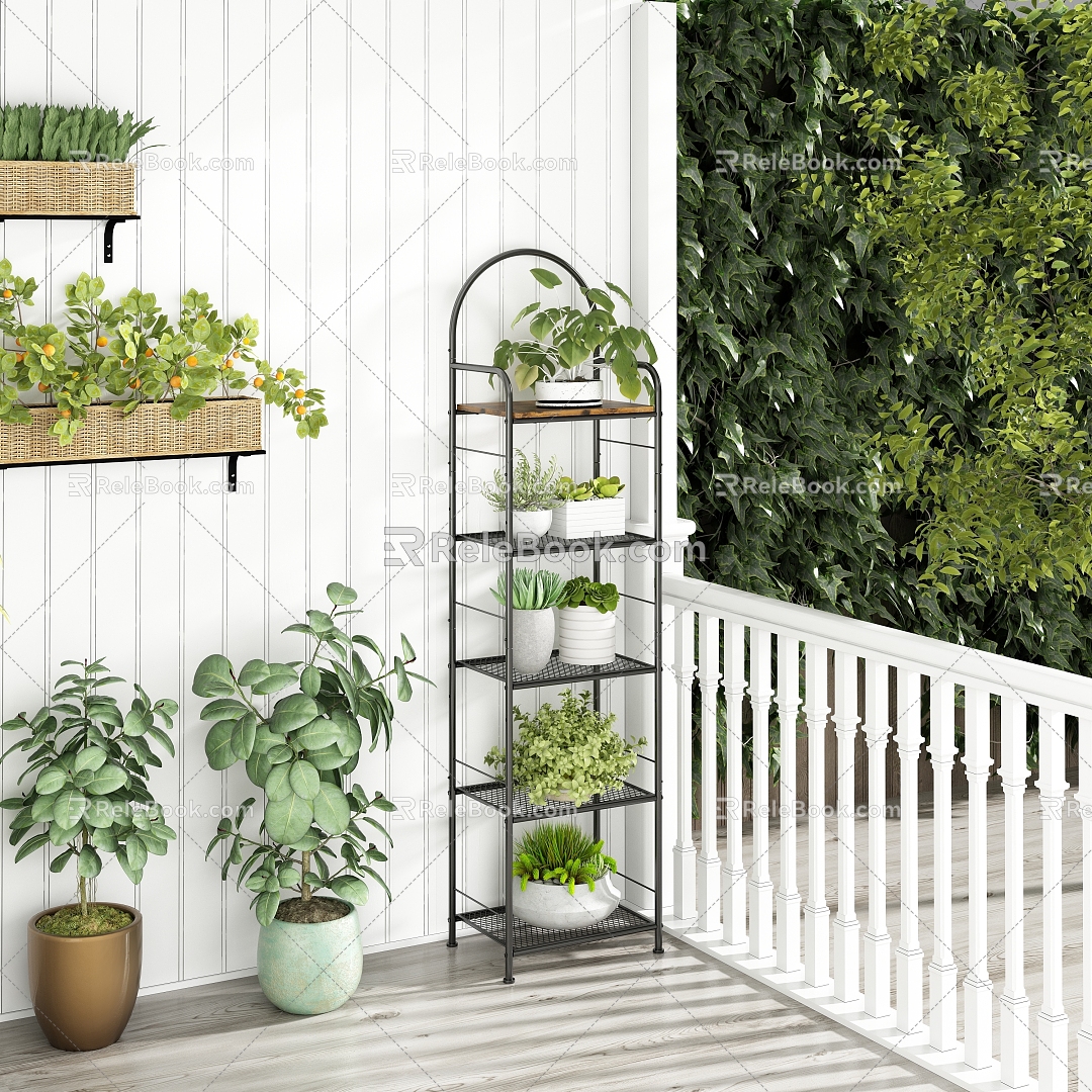 Balcony Flower Rack Storage Rack Plant Tree 3d model