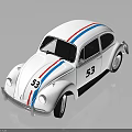 White Classic Beetle Car With Red And Blue Stripes And Number 53