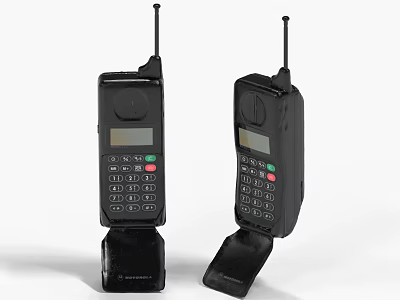 Retro Vintage Black Mobile Phones With Antennas Keypads And Charging Docks 3d model