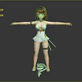 Anime Style Female Character With Brown Short Hair White Dress Sunglasses Tattoos And Blue Companion Creature