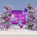 Floral Decoration with Purple White Flowers and Welcome Home Frame for New Home