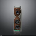 Modern Wooden Panel Floor Standing Speaker With Metal Frame And Multiple Drivers