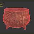 Ancient Brown Clay Pot With Three Legs And Decorative Surface Patterns