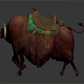 Red Mythical Yak With Green Saddle For Adventurous Rider Character