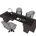 Modern Office Desk Setup With Table Lamp Laptop And Comfortable Chairs 3d model