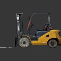 Yellow Industrial Forklift With Front Forks Driver Cab And Reflective Surface 3d model